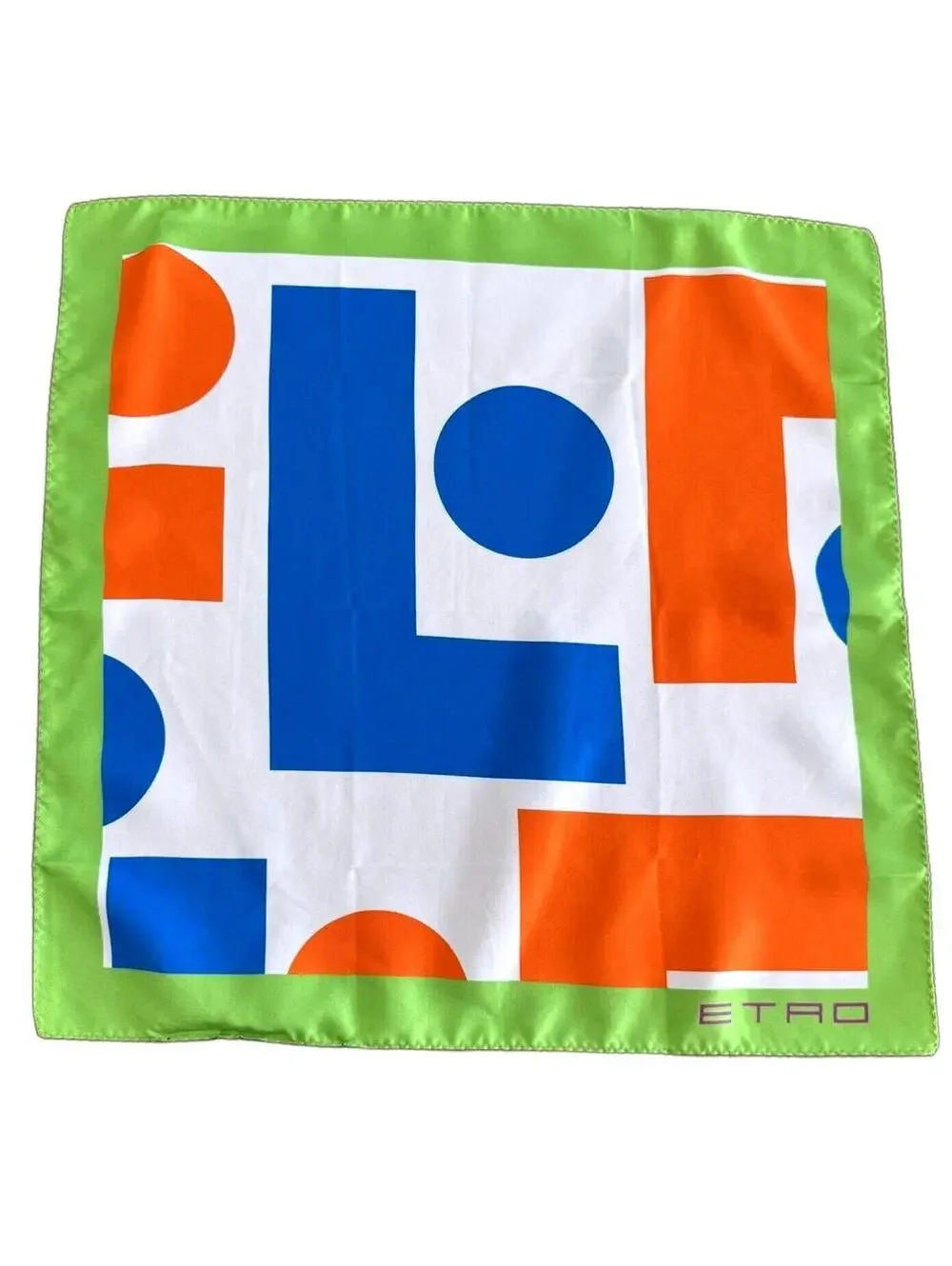 ETRO Silk Square Scarf Geometric Print Green Blue Orange White 2015 Milan-Italia
